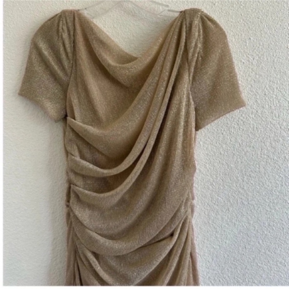 Talbot Runhof Gold Ruched Cocktail Dress - Picture 3 of 10